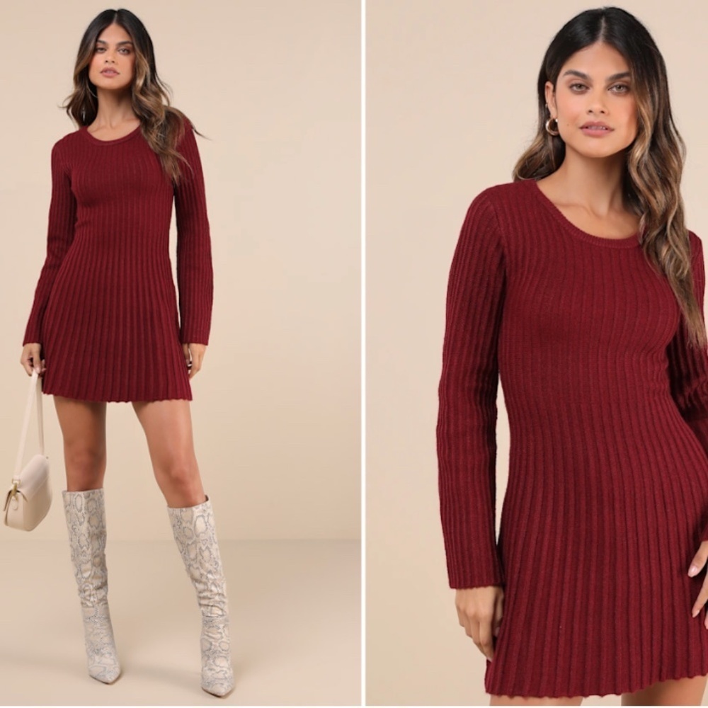 LULU's Chic Sexy Casual Ribbed Stretch Long Sleeve Warm Cozy Sweater Skate Dress - Picture 5 of 6